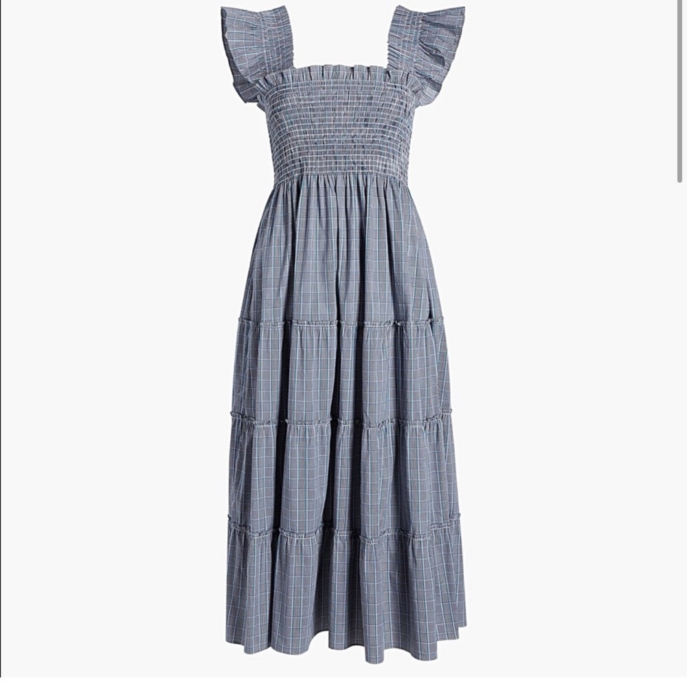 Hill House Midi Smocked Tiered Dress in Blue Plaid